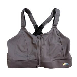 VFUS Women Charcoal Gray Front Zip High Impact Sports Bra XX-Large Adjustable
